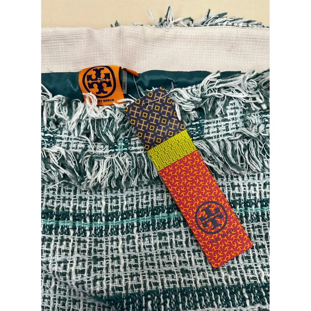 Tory Burch Nora Skirt‎ Women 14 Blue New Tweed Fringe Sequin Mini 12121334